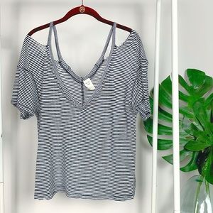 SOLD- Free People Cold Shoulder Striped Tee NWOT